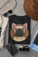 Cocoa Charm: Brown Frenchie Face Tee for Dog Lovers!
