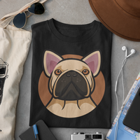 Cocoa Charm: Brown Frenchie Face Tee for Dog Lovers!